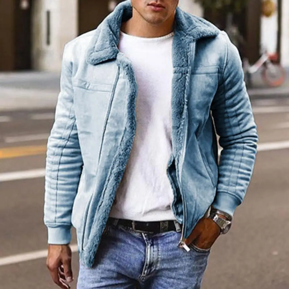 Chic Men Coat Soft Winter Coat Zipper Plus Size Heat Retention Men Winter Coat  Keep Warm