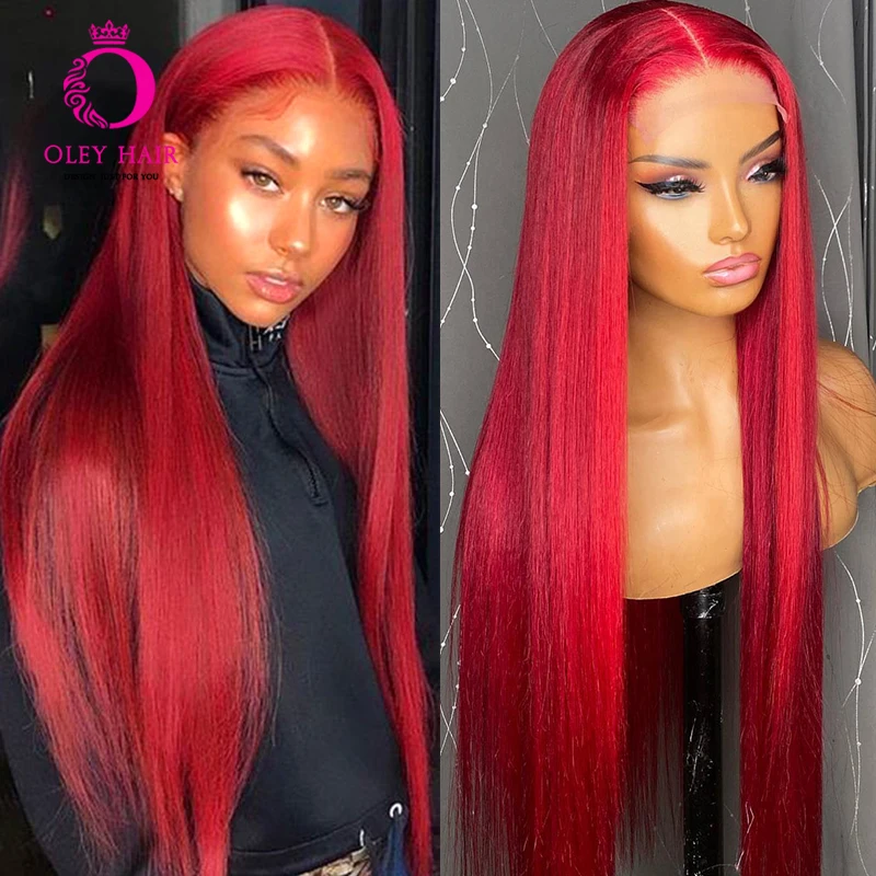 

13x4 Lace Front Red Color Synthetic Straight Drag Queen Glueless High Temperature Fibe Pre Plucked Cosplay Wigs For Black Women