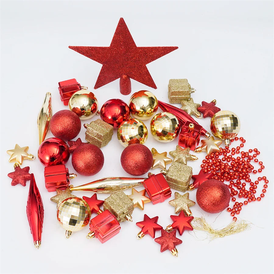 

43Pcs Gold Red Bright Matte Christmas Ball Set Large Bethlehem Paper Star Christmas Tree Hanging New Year Decoration