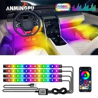 anmingpu rgb led car interior ambient foot light with usb wireless remote music neon led strip auto atmosphere decorative lamp