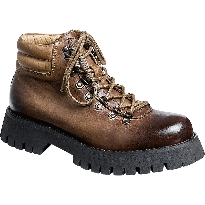 

Cowhide Thick-soled Boots Men Tide Short Boots Motorcycle Boots Tooling Boots High-top Slip on Genuine Leather Military Boots