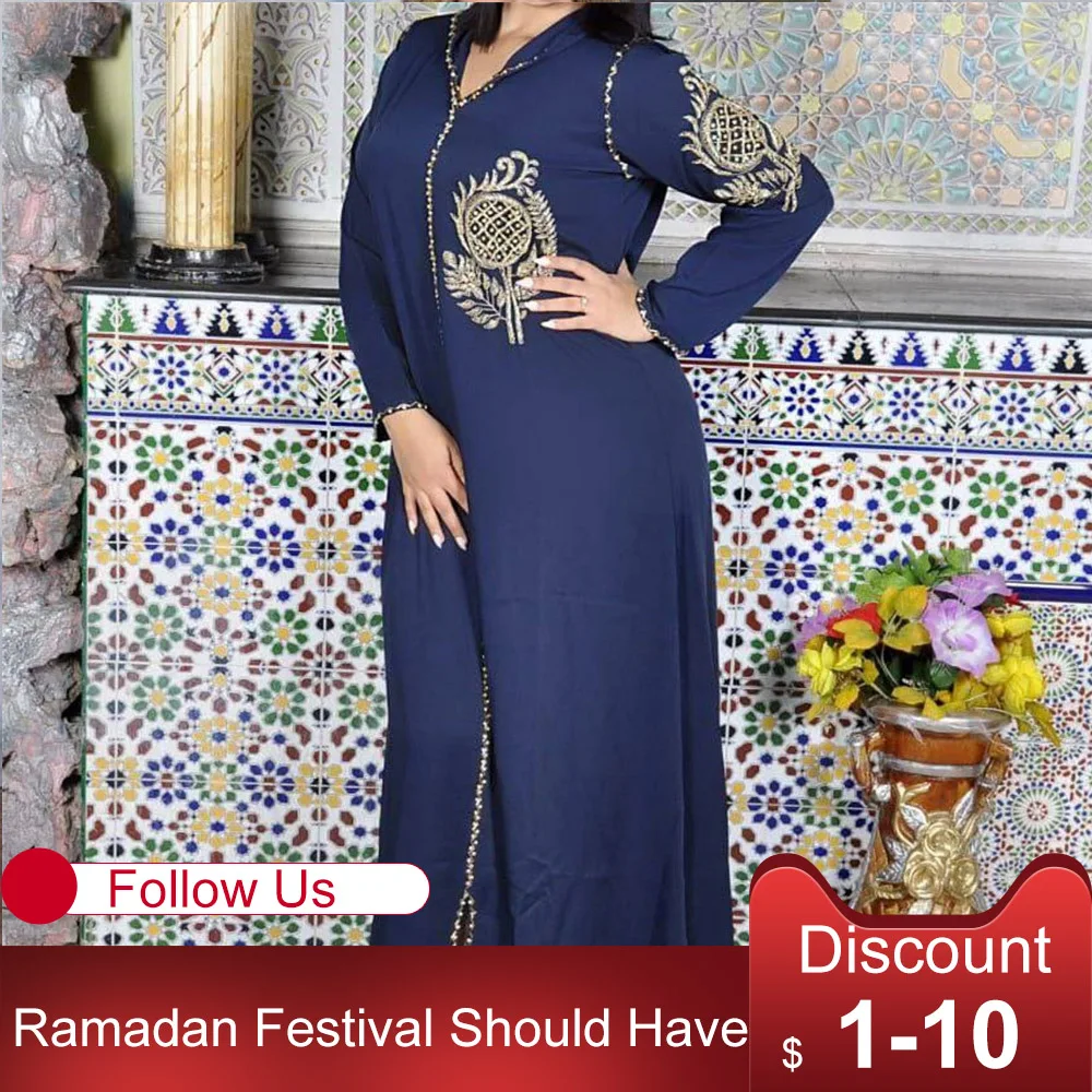 

Женское винтажное платье с вышивкой, свободное платье с длинным рукавом, в мусульманском стиле