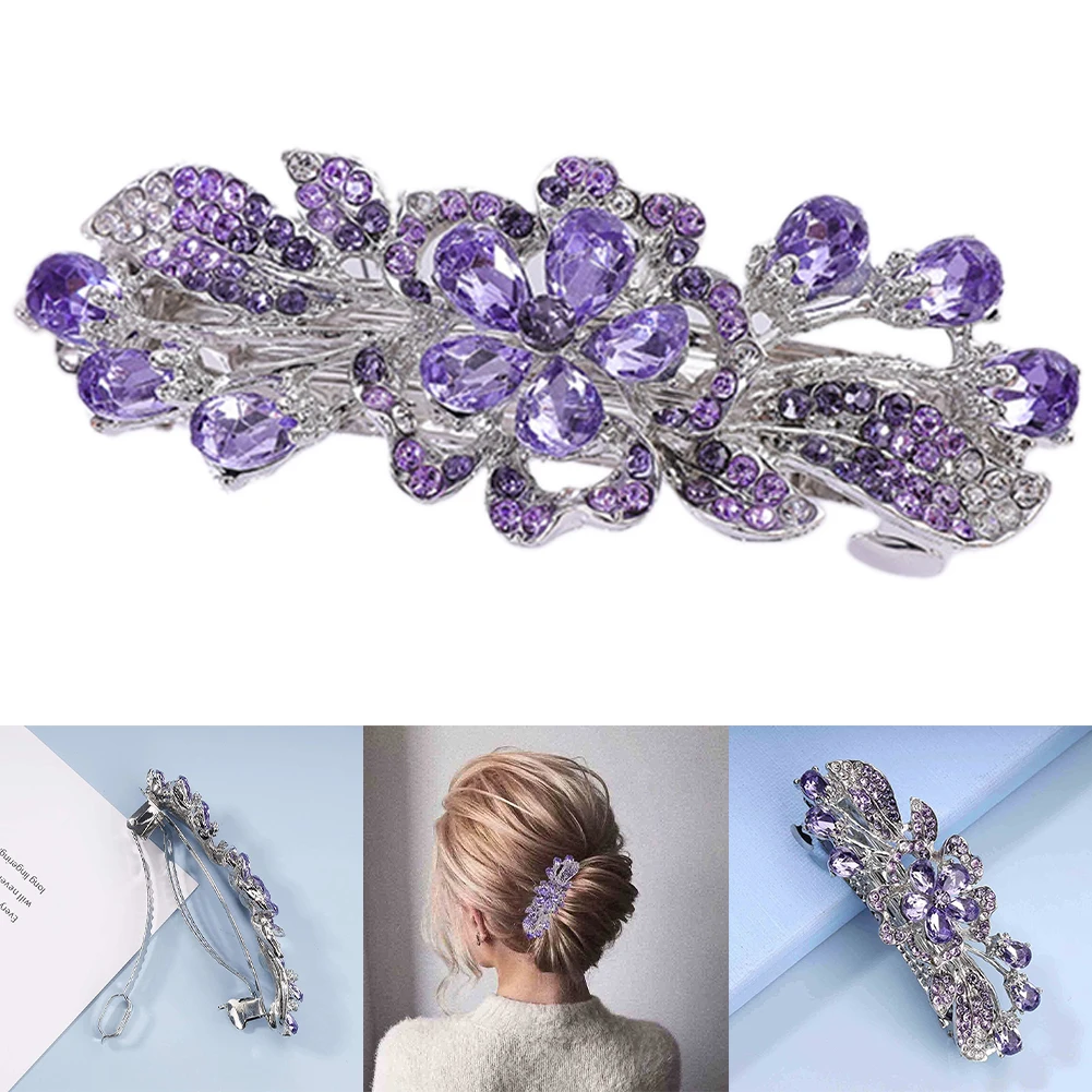 

Vintage Purple Crystal Hairpins Elegant Hair Clips for Women Korean Style Hair Barrette Jewelry Fashion Wedding Hair Accessories