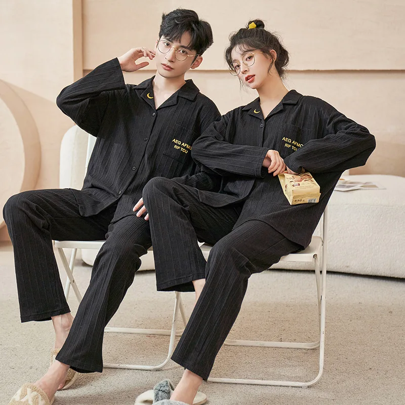 New Autumn Soft Cotton Loungewear for Couple Korean Fashion Sleepwear Mens Pajama Sets Women Pijamas Suit Drop Ship