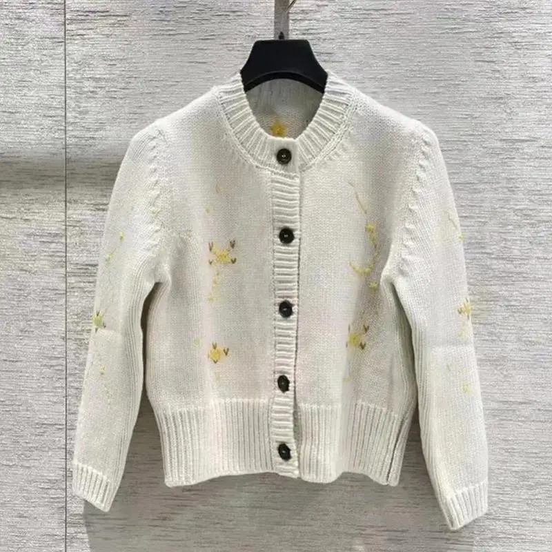 

Женский однобортный свитер с вышивкой, мягкий удобный кардиган с круглым вырезом и длинным рукавом, вязаный жакет, роскошный свитер
