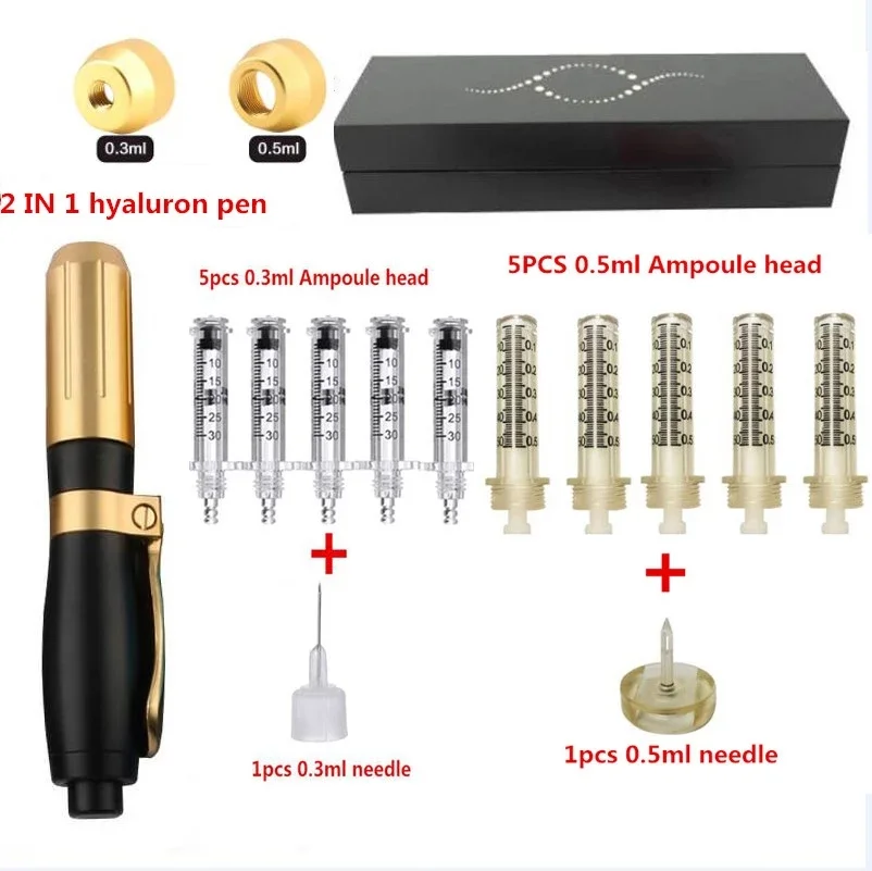 

2 in1 Meso Injection Gun Hyaluron Pen Accessory 0.3ml&0.5ml Ampoule Gold Hyaluronic Acid Pen Nebulizer Lip Injector Anti Wrinkle