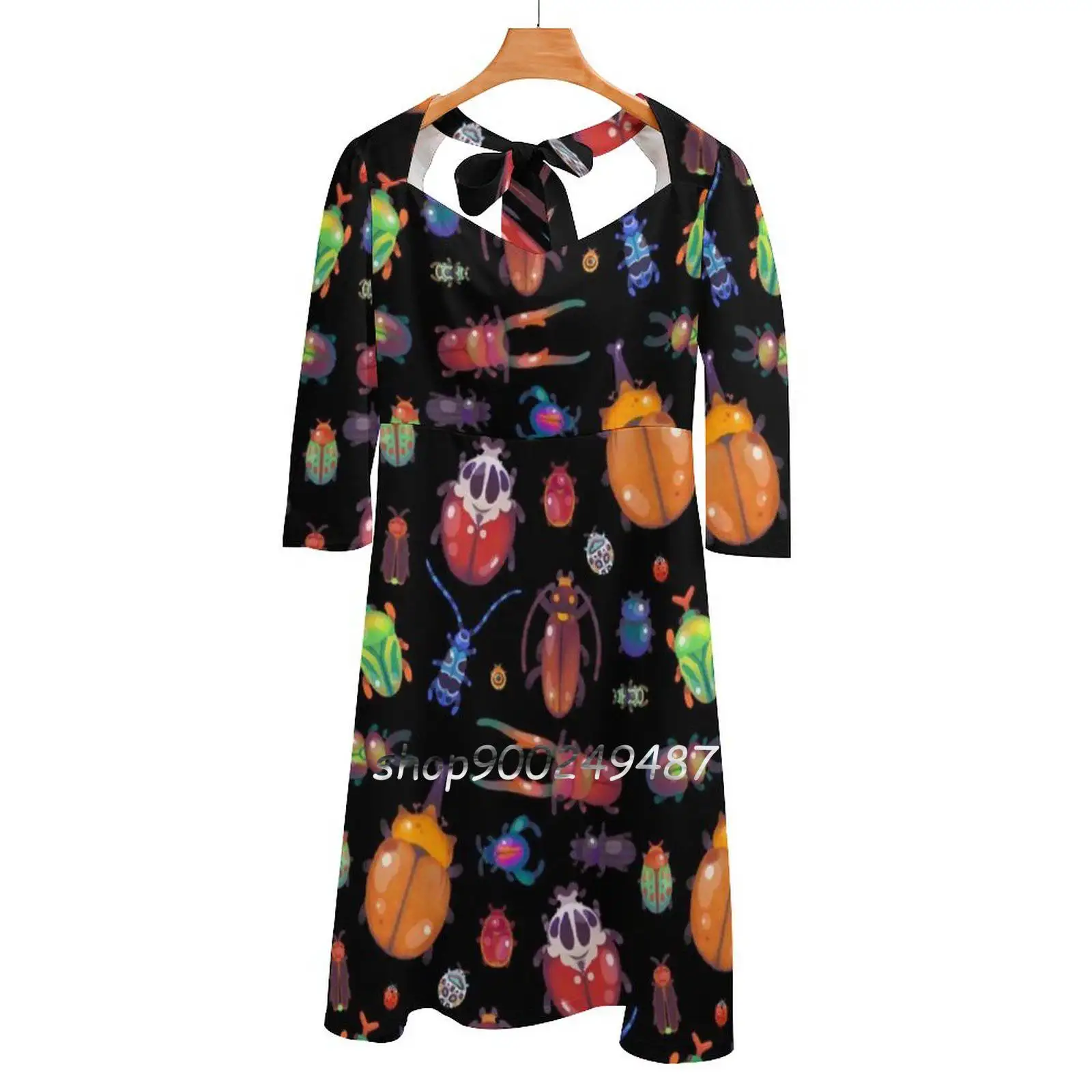 

Платье вечернее средней длины, пикантное милое цельнокроеное платье в Корейском стиле, с изображением жука, носорога, оленя, насекомых