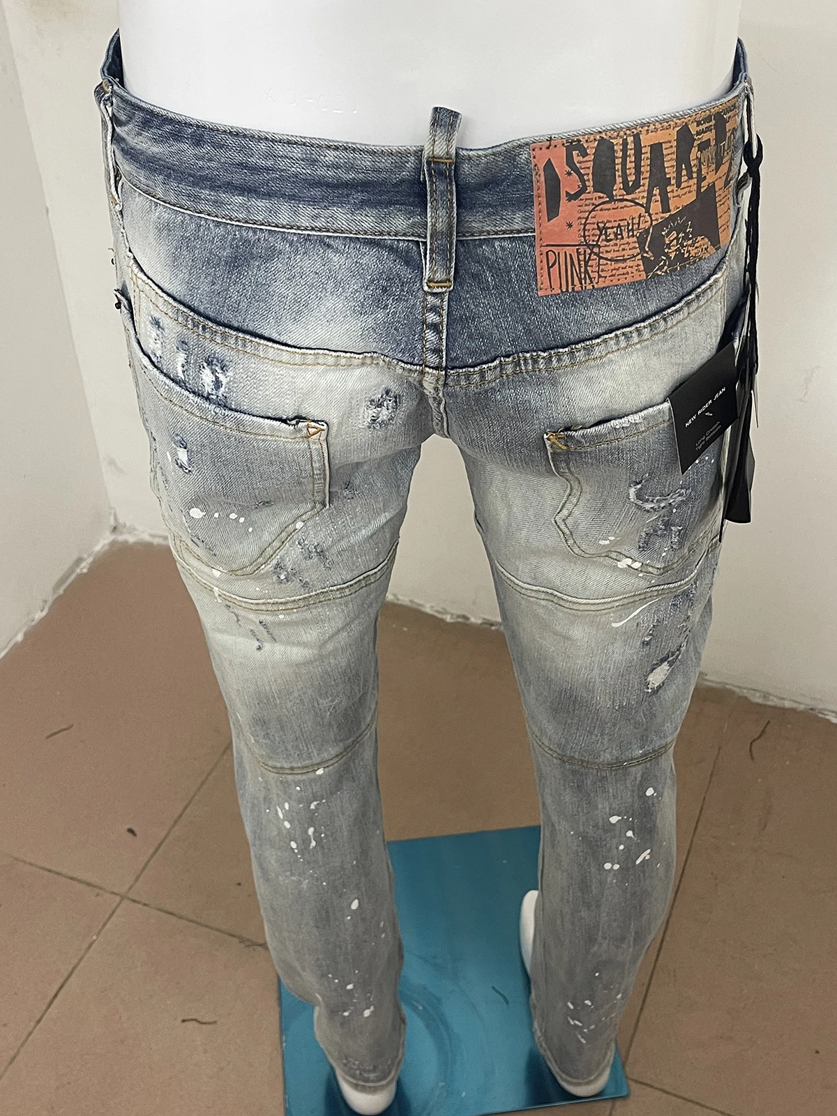 2023 spring and autumn new style d2 jeans men wash wear hole patch three-dimensional cut light gray jeans men