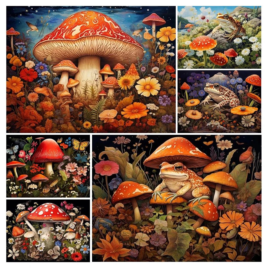 

FULLCANG Diy New Arrival Diamond Painting Frog Red Mushroom Full Rhinestone Arts Mosaic Embroidery Landscape Picture FG2185