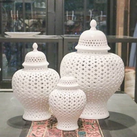 creative white ceramic hollow jar with lid large vase flower pot living room wine cabinet furnishing art general jar home decor