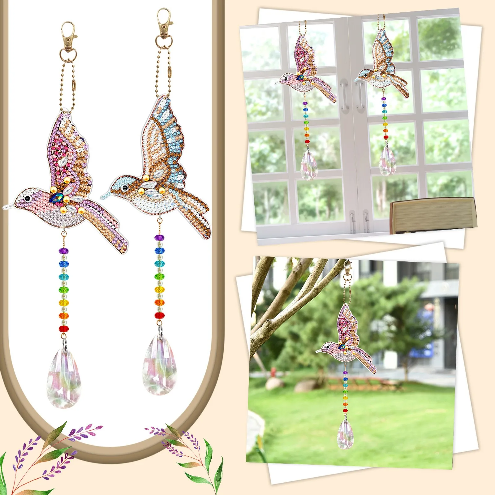 

Diamond Painting DIY Wind Chime Pendant 5D Wind Chime Doorframe Decoration Double Sided Christmas Wind Chimes Outdoor Hanging