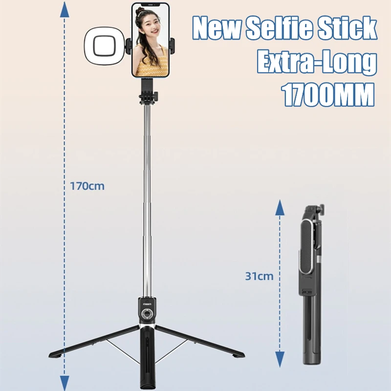 FGCLSY 2023 New Extra Long Selfie Stick Multifunctional with Fill Light Remote Shutter 360 Degree Rotating Tripod Large Size