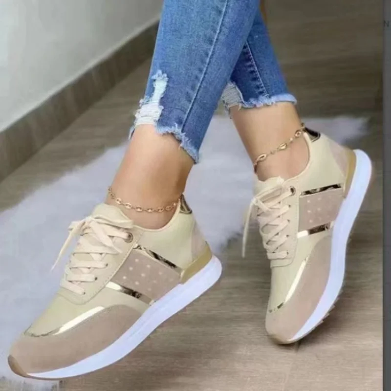 

2023 Women Sneakers Platform Shoes Leather Patchwork Casual Sport Shoes Ladies Outdoor Running Vulcanized Shoes Zapatillas Mujer