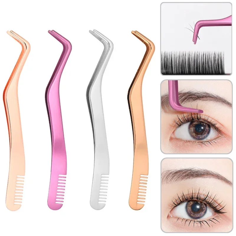

1 Pc Eyelash Comb Tweezers Stainless Steel Anti-Static Non-Magnetic Professional Pincet Lashes Extension Tweezers Makeup Tools
