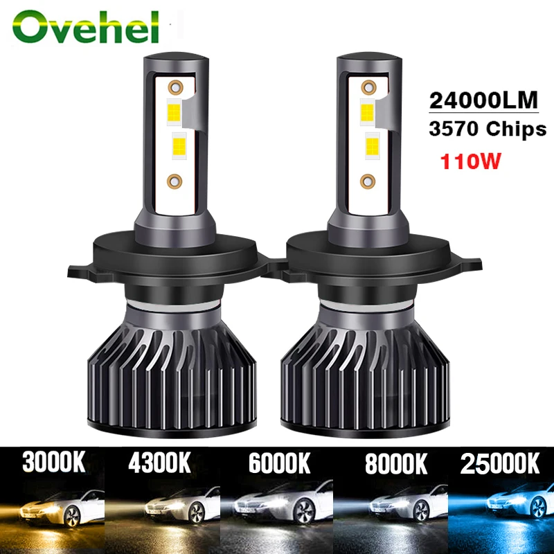 OVEHEL H7 Led Headlight 24000LM H1 H4 LED Bulbs 110W 3570 Chips Lamps 4300K 6000K 8000K 16000LM Turbo  H8 H9 H11 Fog Lights