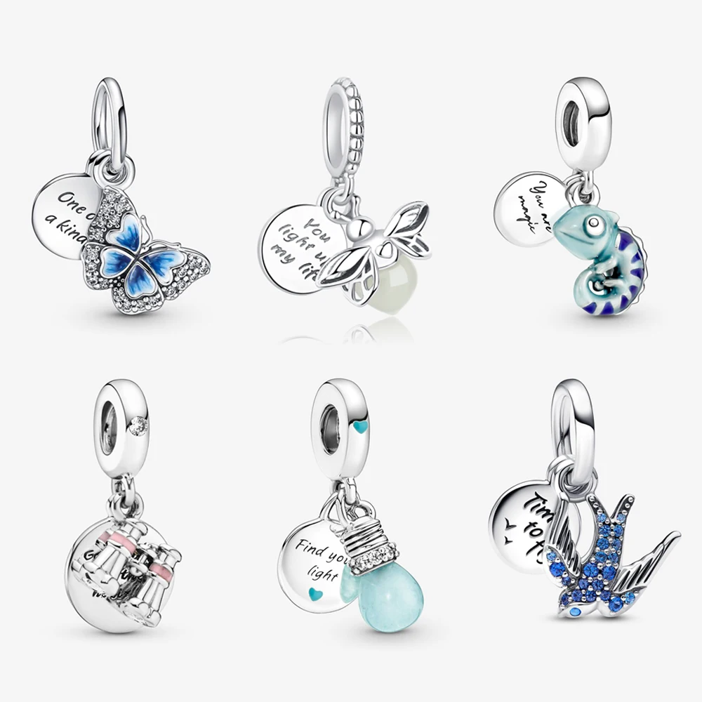 

2023 Original 925 Sterling Silver Charms Blue Chameleon Pendant Beads Fit Pandora Bracelets Necklaces For Women DIY Jewelry