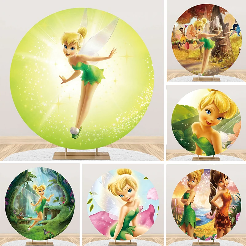 

Disney Tinkerbell Round Backdrop Cover Fairy Princess Butterfly Baby Shower Birthday Party Background Photography Circle Banner