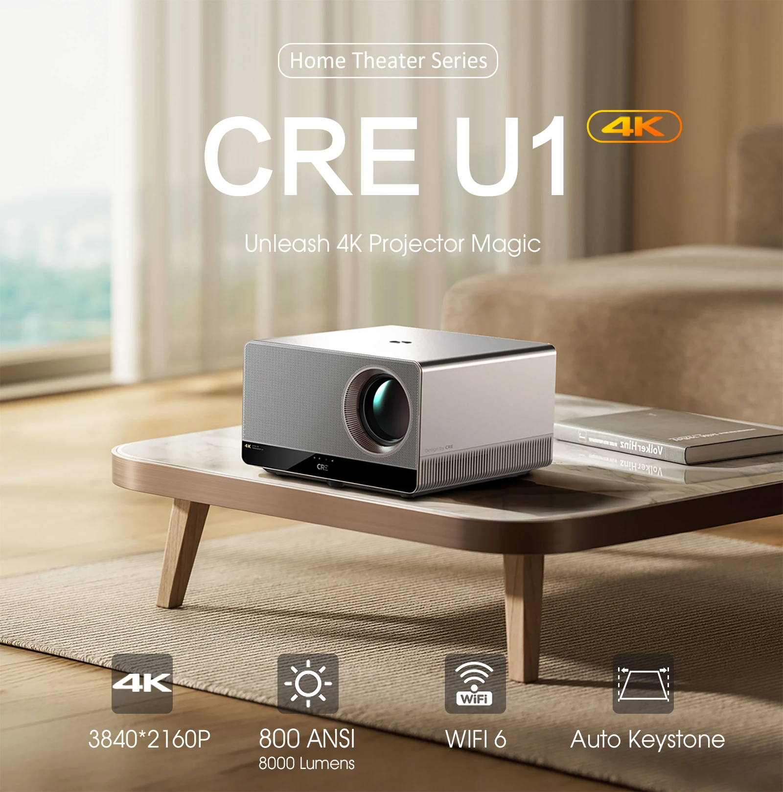 Проектор U1 с разрешением 4K (3840x2160P), Android 1112, автофокус, LED LCD, смарт-проектор для домашнего кинотеатра (art.: 3920dbcbdd1c1) - 3920dbcbdd1c1