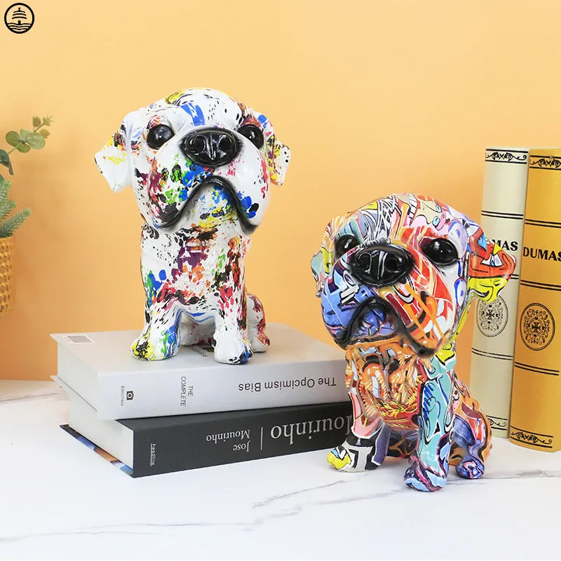 

Милый Бульдог граффити Художественная Скульптура абстрактная цветная статуя креативные цветные статуэтки животных полимерные ремесла ак...