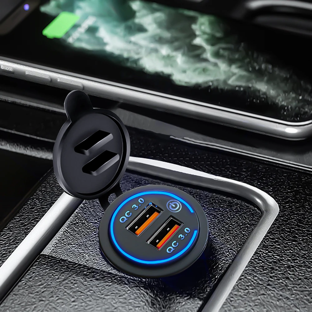 Портативная зарядка для автомобиля Powstation USB Cigar Car Charger Quick Charge 3.0 Dual USB Socket 24V Fast Touch Switch Electronic Lighter on.