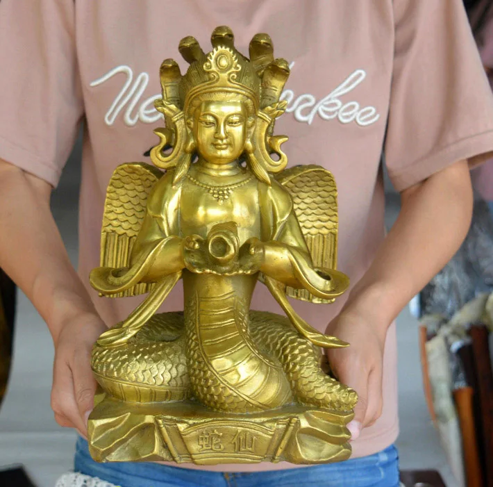 

Special Offer - Southeast Asia Thailand India HOME Temple Sea god Golden Snake Immortals Naga Brass FENG SHUI statue