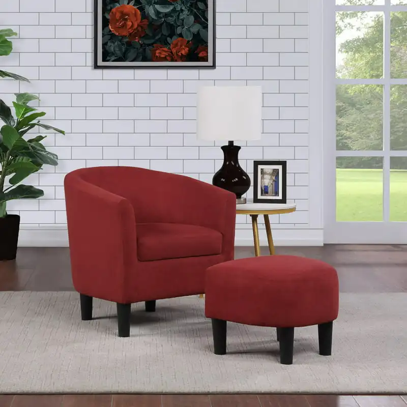 

Take a Seat Churchill Accent Chair with Ottoman, Red Microfiber