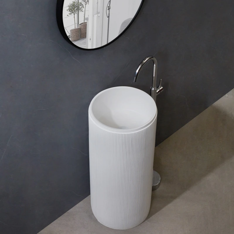 

Rock white column basin floor integrated washbasin washbasin Nordic personalized simple artificial stone