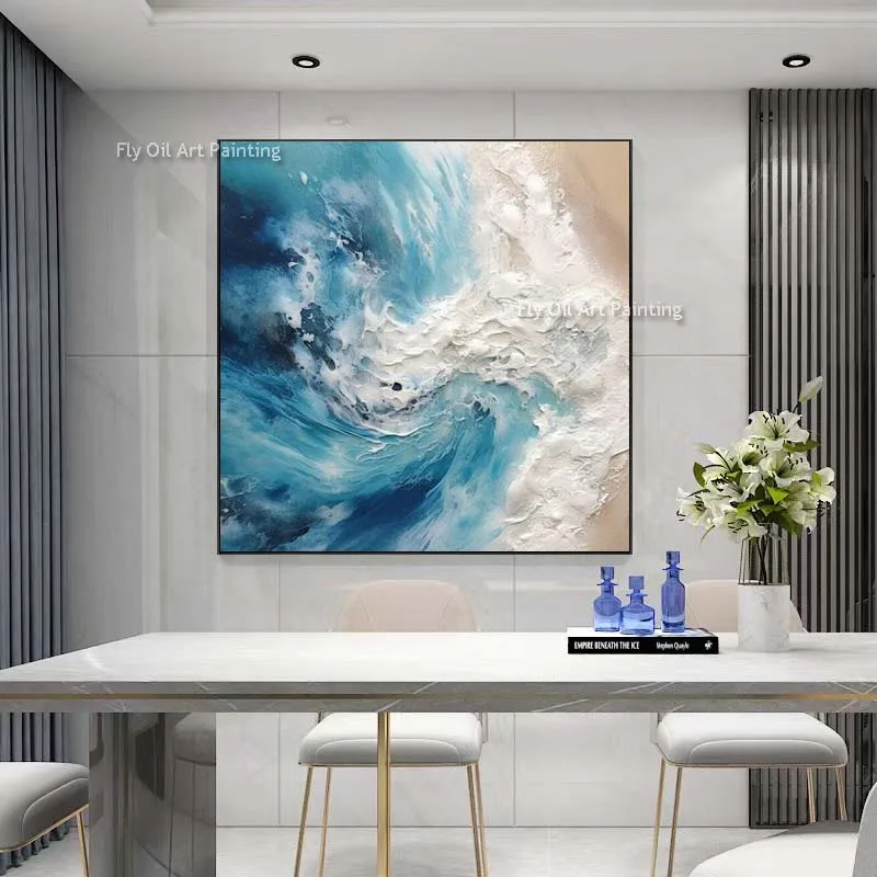 Картина маслом с изображением голубого океана пляжа пейзажа ручная роспись