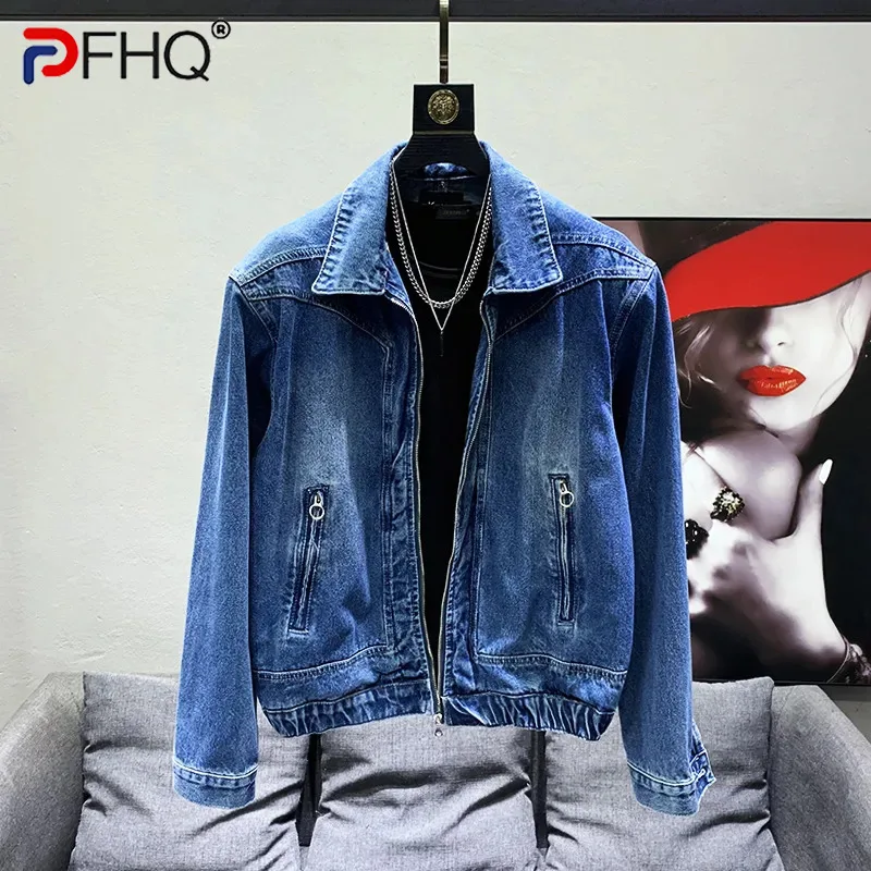 

PFHQ Pad Shoulder Men's Niche Design Short Denim Jackets High Quality Streetwear 2023 Stylish Coat Original Autumn Tide 21F2005