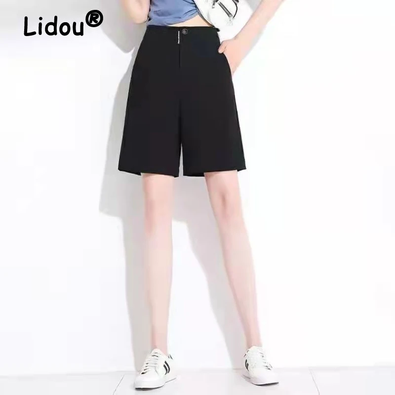 

Summer Thin High Waist Zipper Solid Wide Leg Shorts Letter Back Fashion Shorts Korean Style Loose Shorts for Female Casual Short
