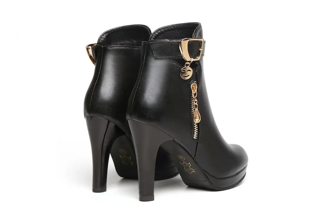 Women Boots Short High Heels Shoes For Women Autumn Winter PU leather Stiletto heel ankle Ankle Boots Black Women Heels Boots