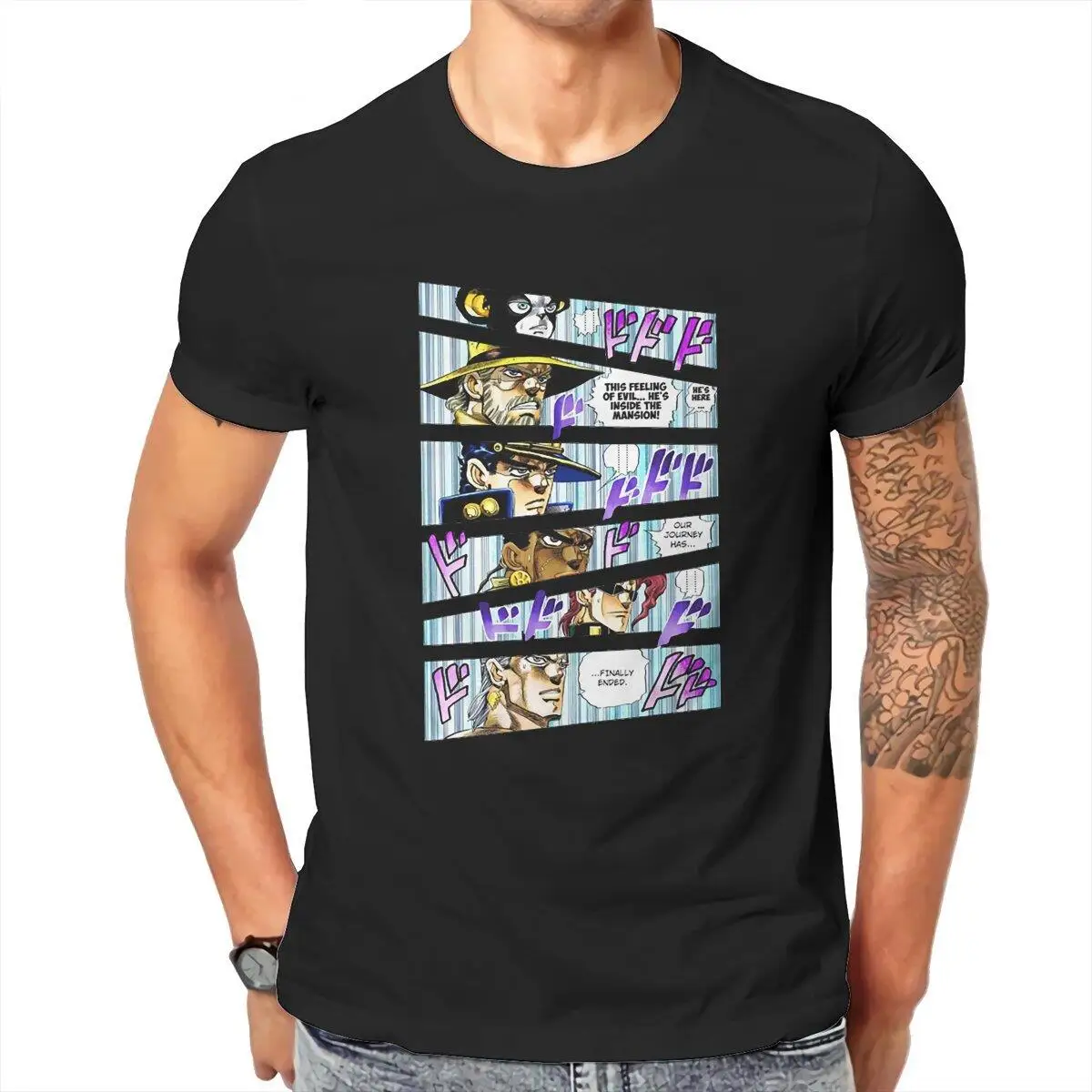 Jojos Bizarre Adventure Anime  Men T Shirt Joseph Joutarou Tee Shirt Short Sleeve Crewneck T-Shirts Cotton Gift Idea Clothing