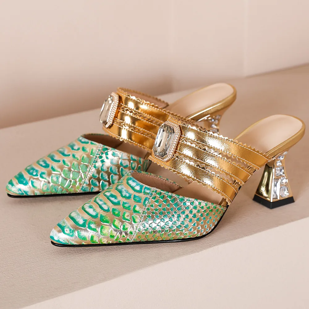 Aucegi/модные лаконичные женские тапочки из натуральной кожи с острым носком и