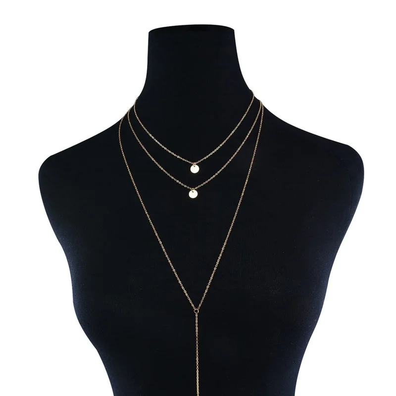 

New Arrival 2022 Fashion Minimalist Round Disco Coin Chain Necklace Pendant Dainty Sequins Multi Layers Necklaces Women
