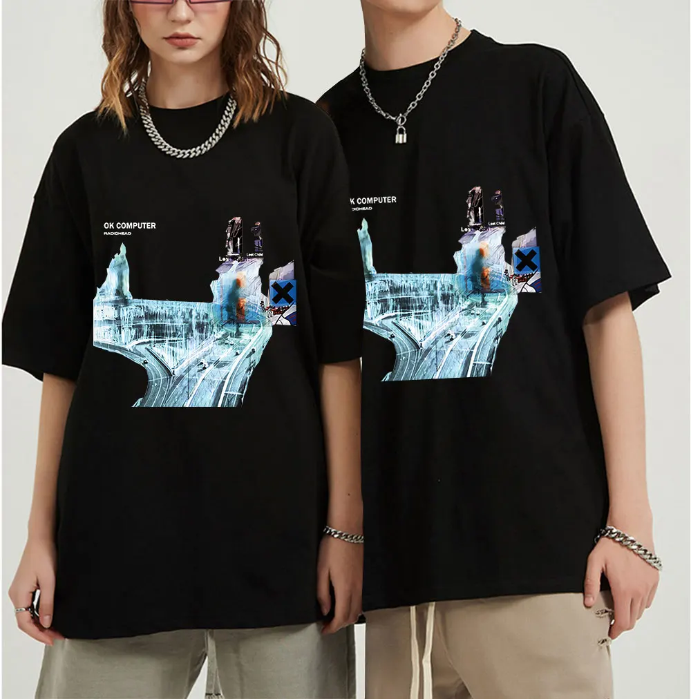 

Men's T Shirts Radiohead Ok Computer T Shirt Cd Lp Vinyl Poster In Rainbows Thom Yorke Kid A Casual Printed Quality T-shirt