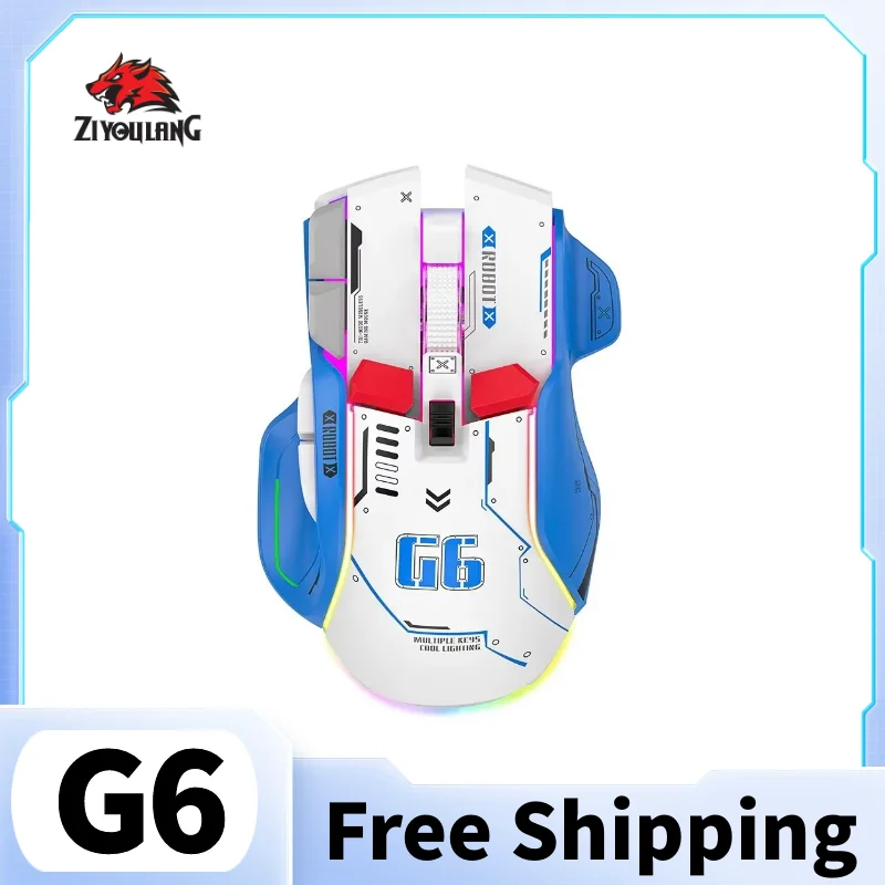 Ziyoulang G6 Беспроводная Bluetooth-мышь 4000 точек на дюйм RGB с возвратом в один клик