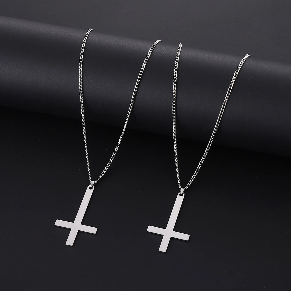 1PC Dainty Titanium Steel Upside Down Cross Necklace for Women Men Inverted Cross Pendant with Chain Fashion Jewelry 2023