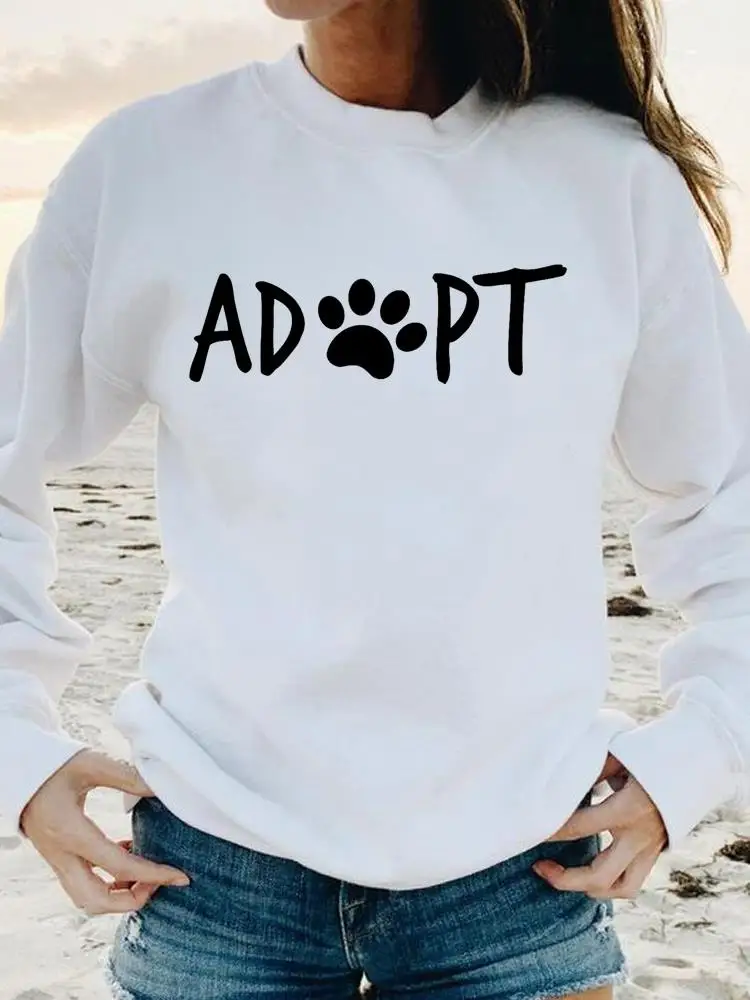 

Casual Long Sleeve Graphic Sweatshirts Women Print Female Letter Paw Dog Cat Cute 90s Spring Autumn Fashion Clothing Pullovers