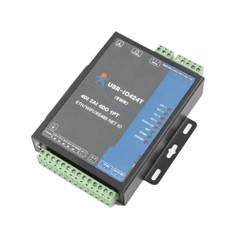 Фото USR-IO424T-EWR 4-канальный сетевой контроллер ввода-вывода с поддержкой Wi-Fi и Ethernet, сервер последовательных интерфейсов WAN/LAN RS485 (4DI/4DO/2AI/1PT) №2
