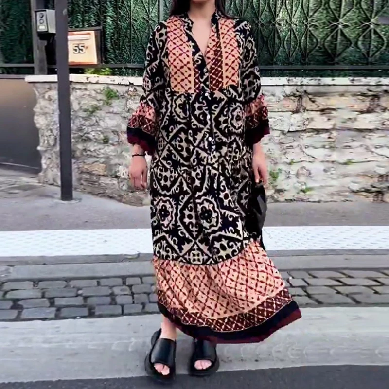 

Платье-рубашка Ellafadsa женское с длинным рукавом и V-образным вырезом