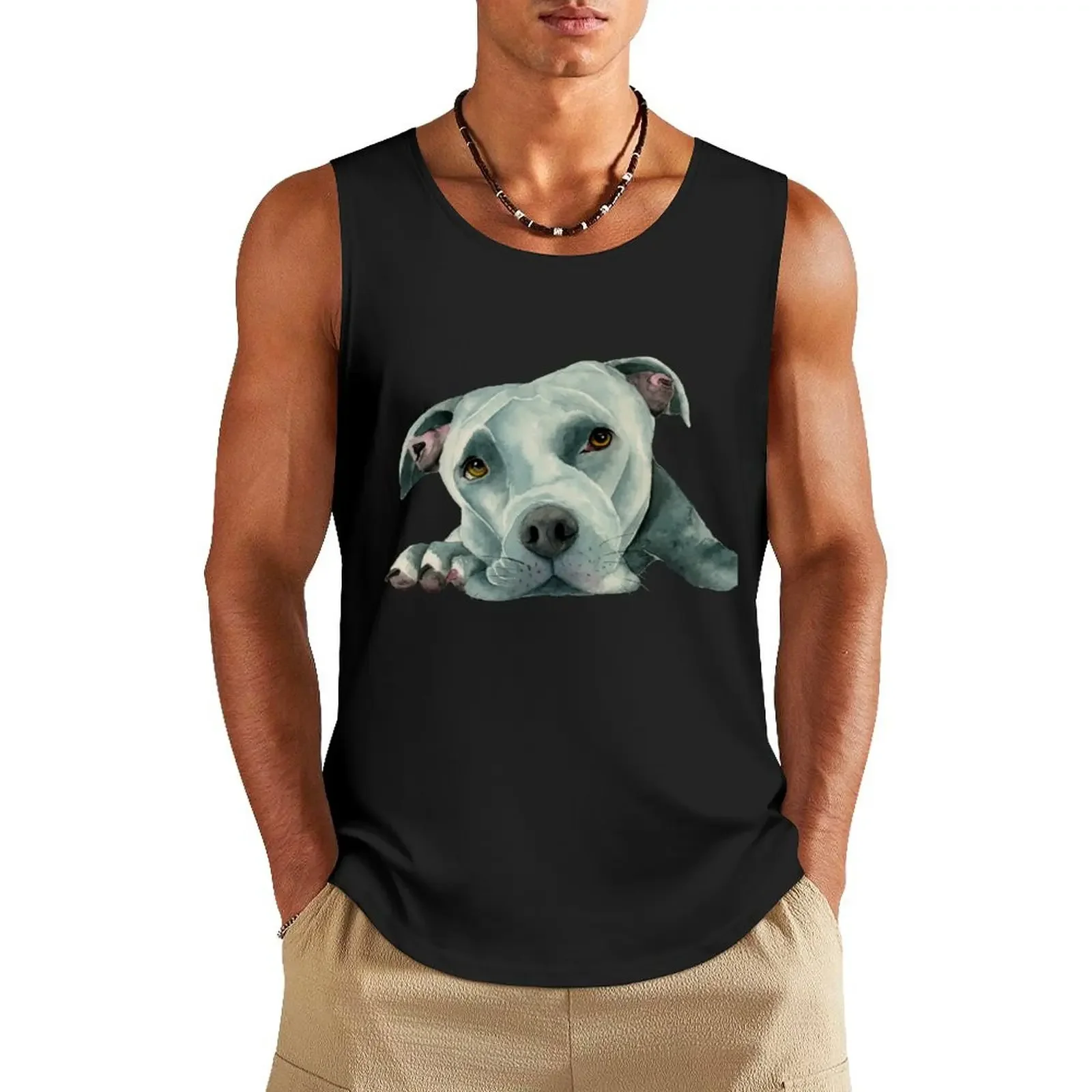 Большая старая голова питбуль собака акварельная художественная майка футболка