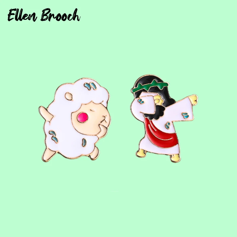 

Jesus Enamel Pins Cartoon Animal Sheep Christos Brooch for Hat Bag Lapel Badges Jewelry Gift for Kids Friends