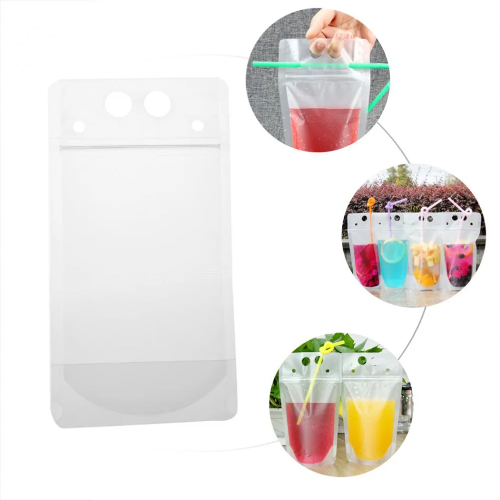 

50 шт. одноразовых переносных контейнеров для напитков, включая мешочки для напитков и цветные соломинки (прозрачный пакет + случайный цвет с...