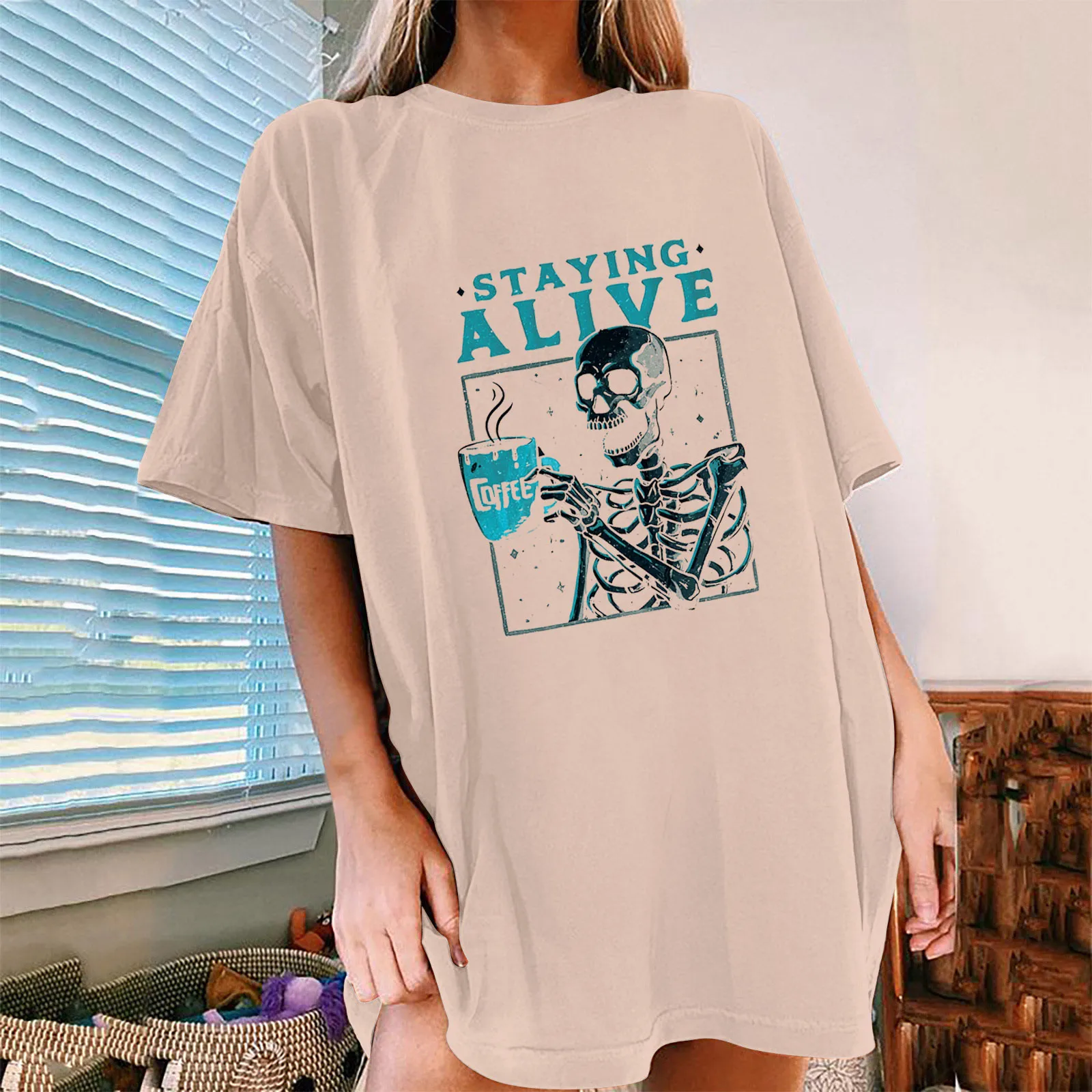 

Women T Shirt Oversized Fashion Loose Crew Neck Short Sleeve Summer Tops Vintage Print Work Out Clothes Women Color Long Sleeve