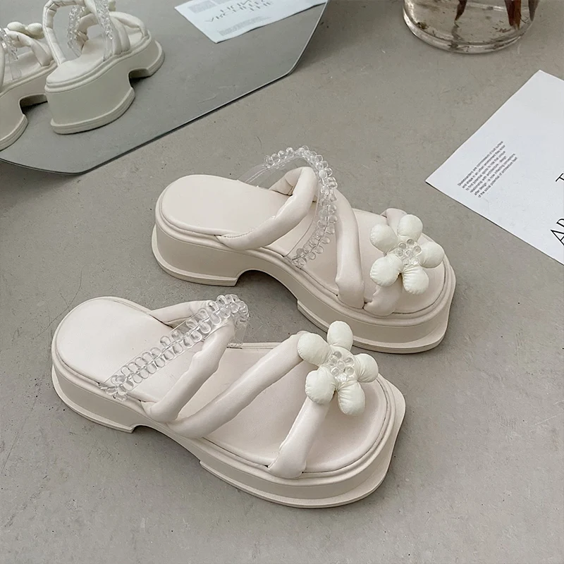 

Женские шлепанцы из ПУ кожи, с квадратным носком, на платформе