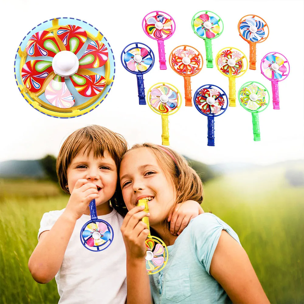 

10pcs Classic Plastic Windmill Whistle Toy Play Developmental Colorful Children's Birthday Party Baby Shower Favor Gift Supplies