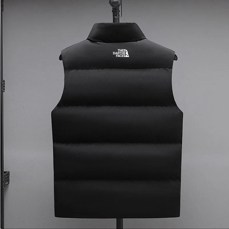Autumn and Winter Outdoor New Men's Cotton Vest Jacket Solid Color Sleeveless Down Vest Jacket Men's Casual Vest Jacket Plus Siz