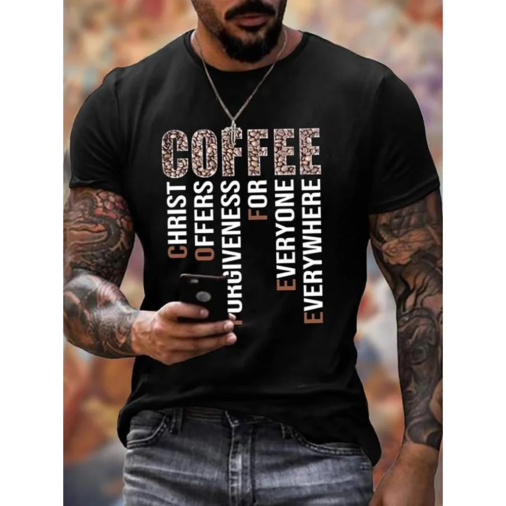 

Custom Casual Men's Short-sleeved Christ Offers Forgiveness for Everyone Everywhere Letter Print Cotton Crew Neck T-shirt