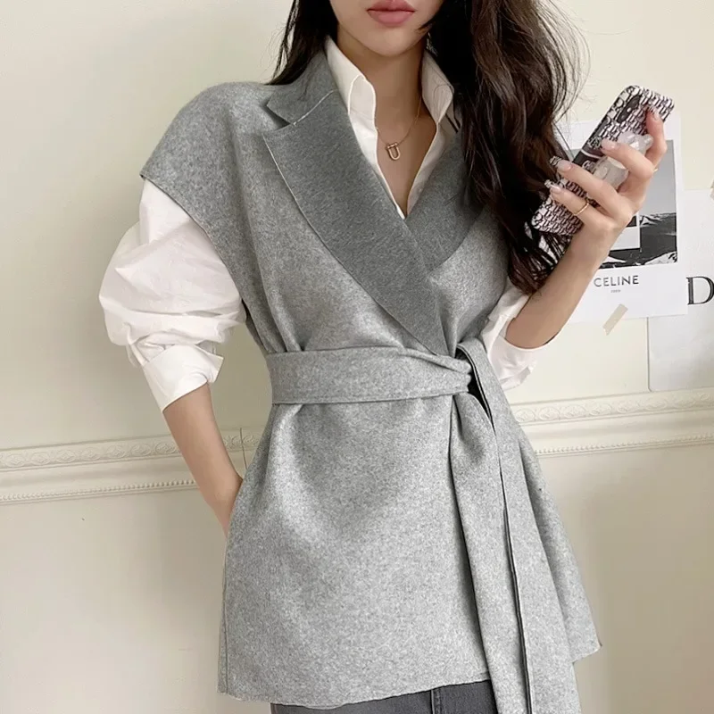 Уличная одежда шикарные шерстяные куртки для женщин с поясом зимние утепленные