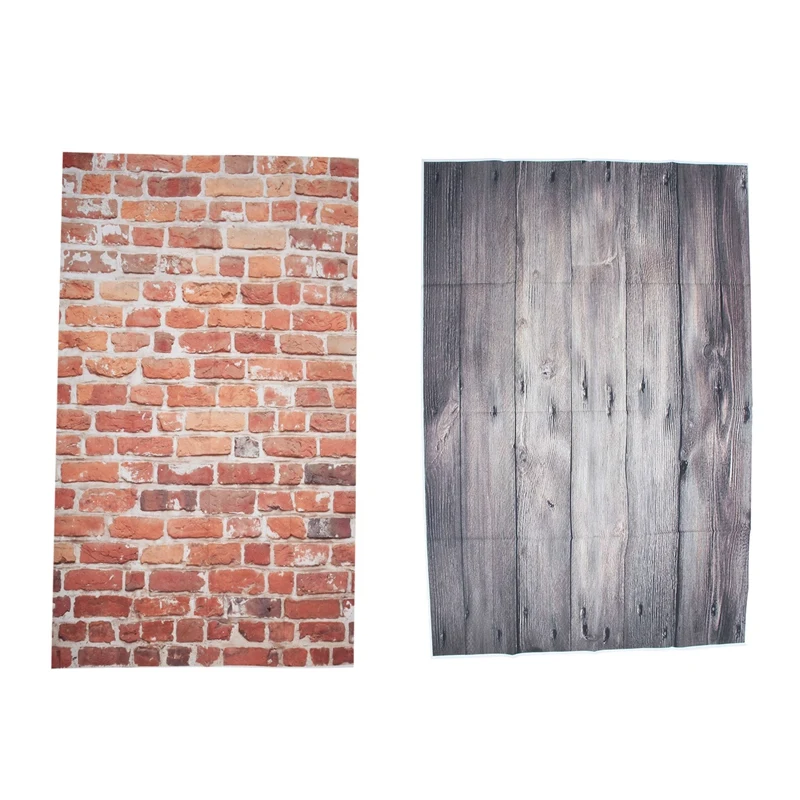 

Top 2Pcs 3X5ft Vinyl Photography Background Photo Studio Props - Wood Wall Floor Backdrop & Vintage Red Brick Wall Backdrop